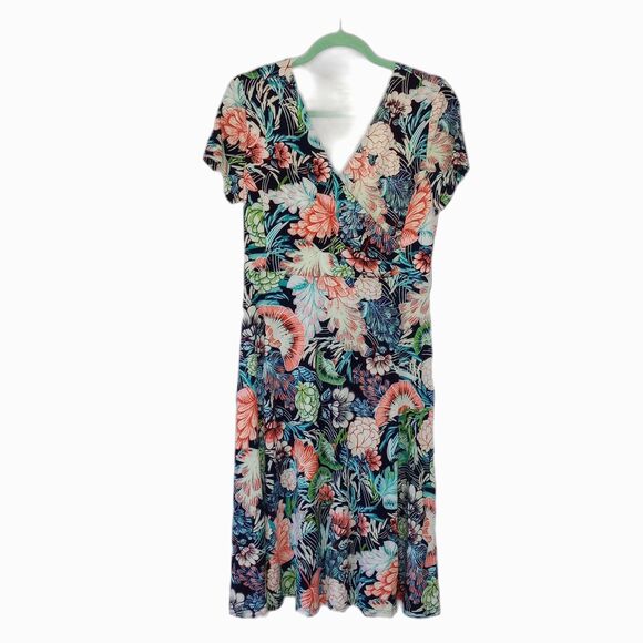 ⭐ Norm Thompson Petite Floral Maxi Dress Faux Wrap Flowy Tropical Colrful sz: PS - Picture 1 of 8